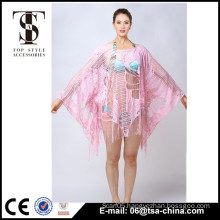 2016 fashion new lace design beach pink color lady cardigan
